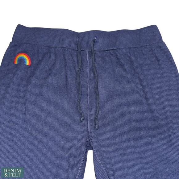 Aviator Nation Rainbow Waffle Thermal Lounge Set Base Layer Navy Pants & Top - Picture 11 of 16